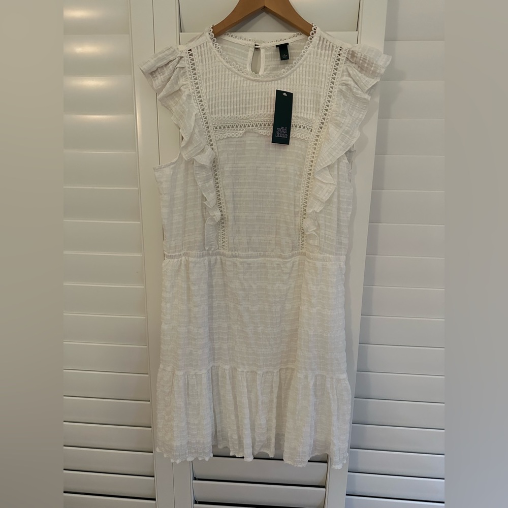 White ruffle detail mini dress- wild fable. NWT